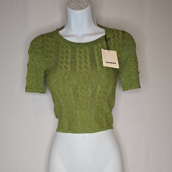 Sandro Manacor Crop top in Kaki Clair Green, NWT - Picture 1 of 9